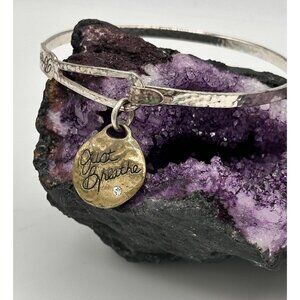 Brighton Art and Soul Silver Plated Hammered Bangle Bracelet Just Breathe Charm